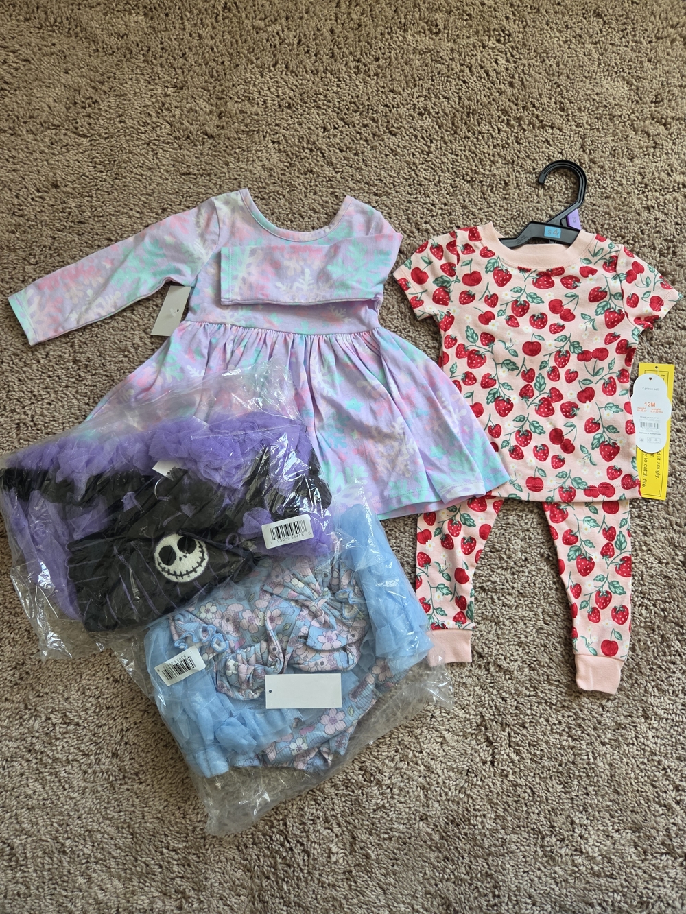 Disney Baby Girl 12 Month Bundle New Halloween Jack Skellington Stitch Dress Pjs